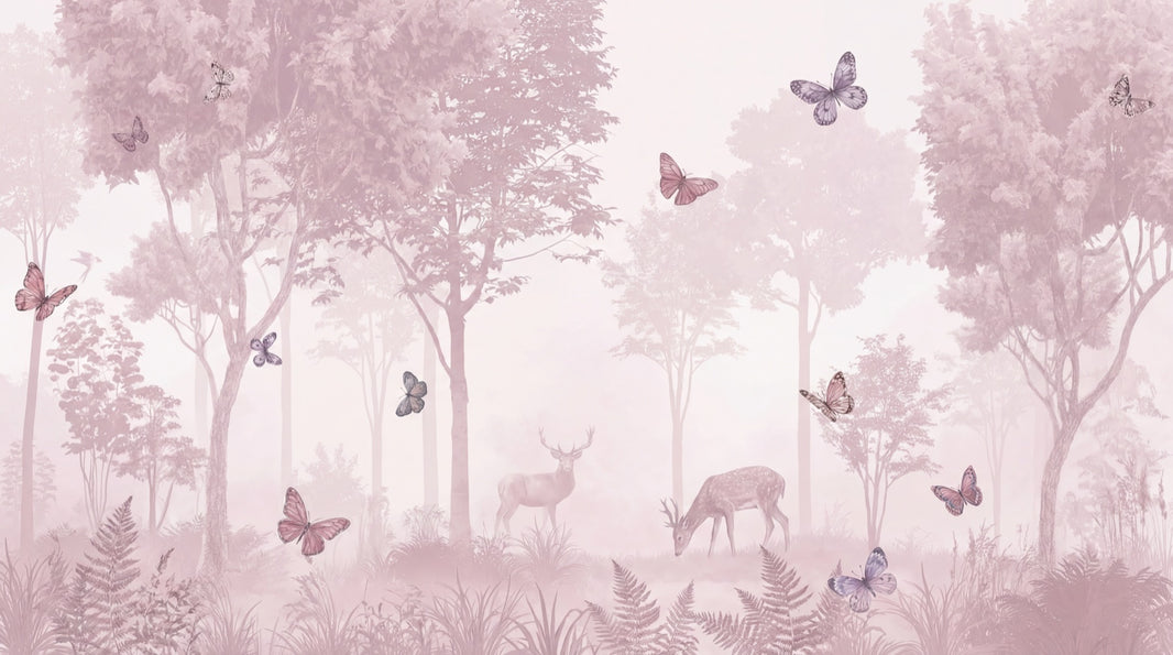 Forest Wallpaper Butterflies Deer Wall Mural pattern artwork