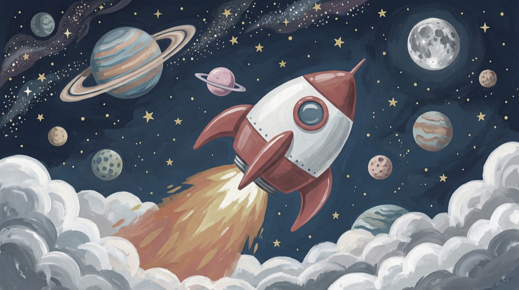 Starry Night Wallpaper Rocket Space Wall Mural pattern artwork