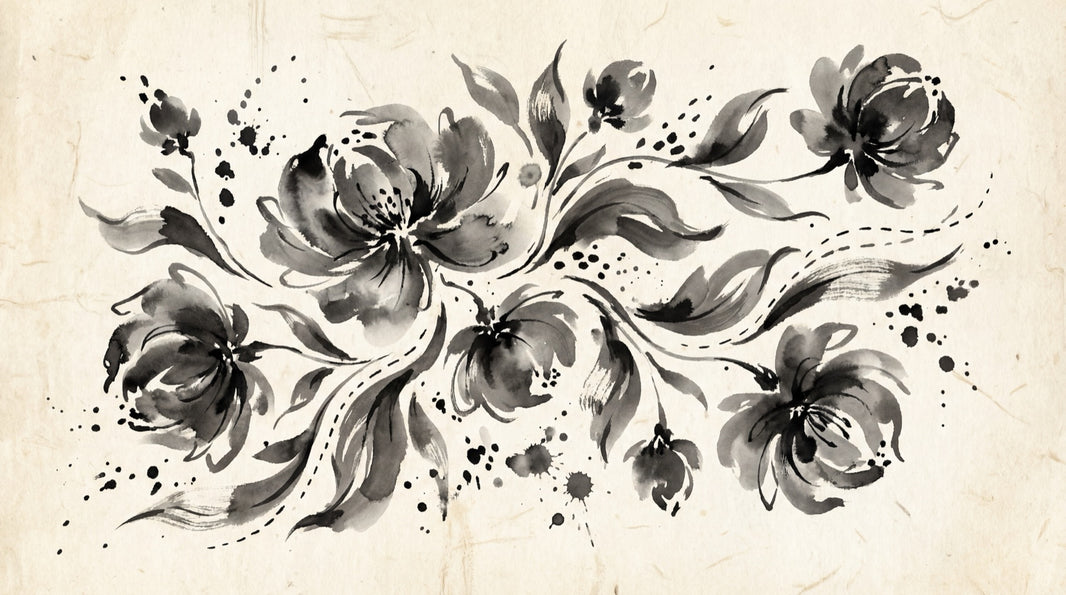 Floral Wallpaper Vintage Ink Wash Wall Mural pattern artwork