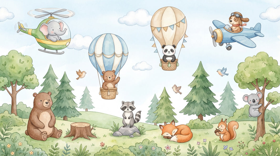 Whimsical Forest Wallpaper Animals Balloon Removable Wall Decor pattern artwork