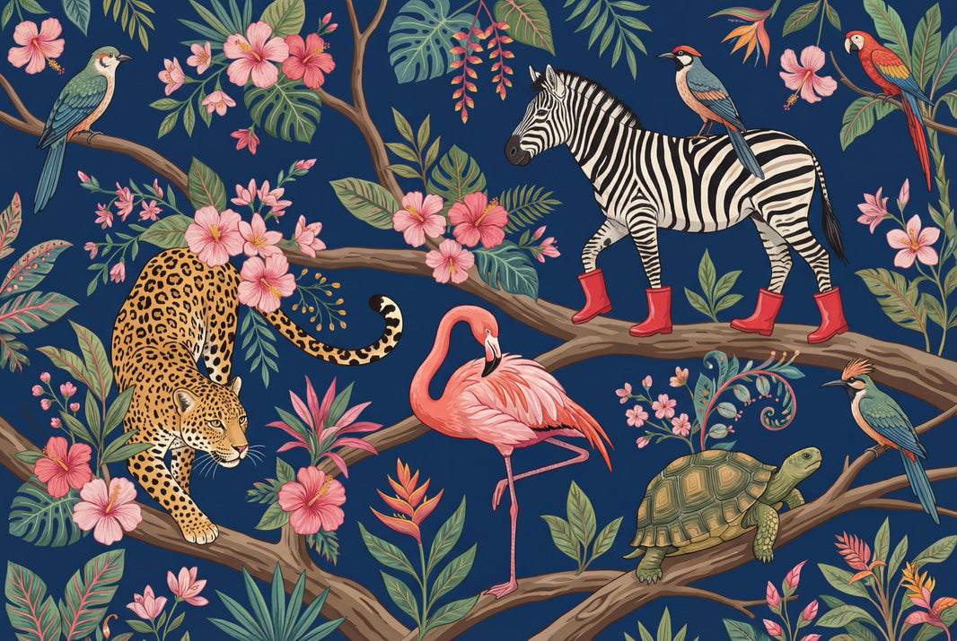 Tropical Animals Wallpaper Vibrant Jungle Wall Mural pattern artwork
