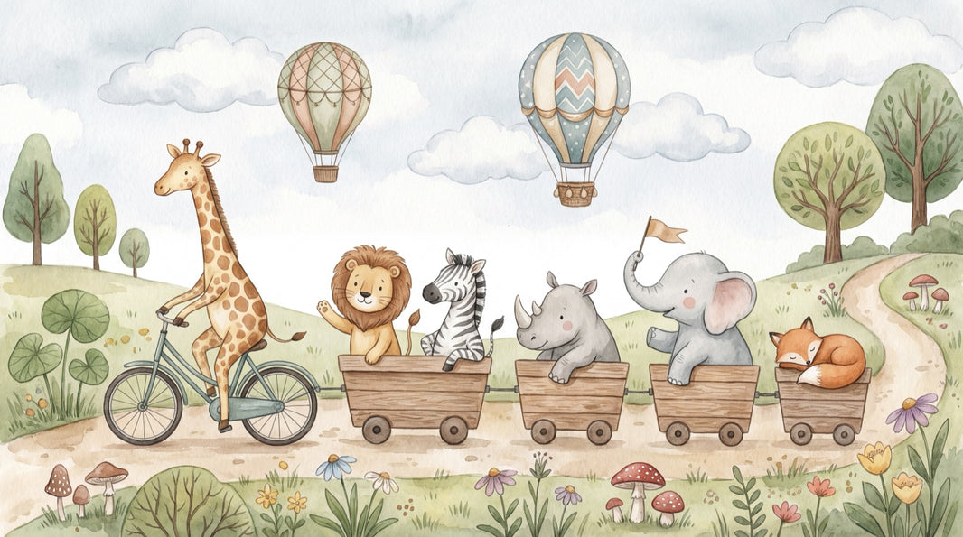 Animals Landscape Wallpaper Cartoon Playful Wall Decor pattern artwork