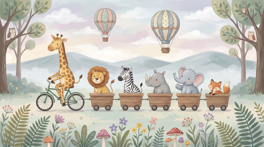 Animals Wallpaper Hot Air Balloons Playful Wall Mural pattern artwork