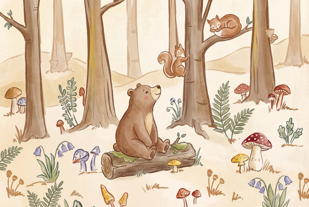 Whimsical Forest Wallpaper Bear Squirrel Wall Mural pattern artwork