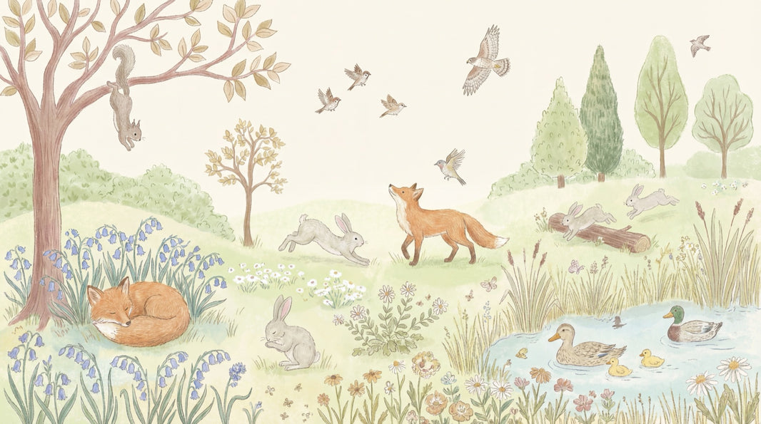 Shades Of Green Wallpaper Fox Animal Wall Mural pattern artwork