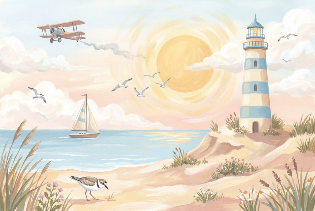 Lighthouse Wallpaper Coastal Sunny Removable Wall Decor pattern artwork