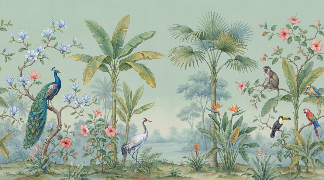 Tropical Wallpaper Animals Green Wall Mural pattern artwork