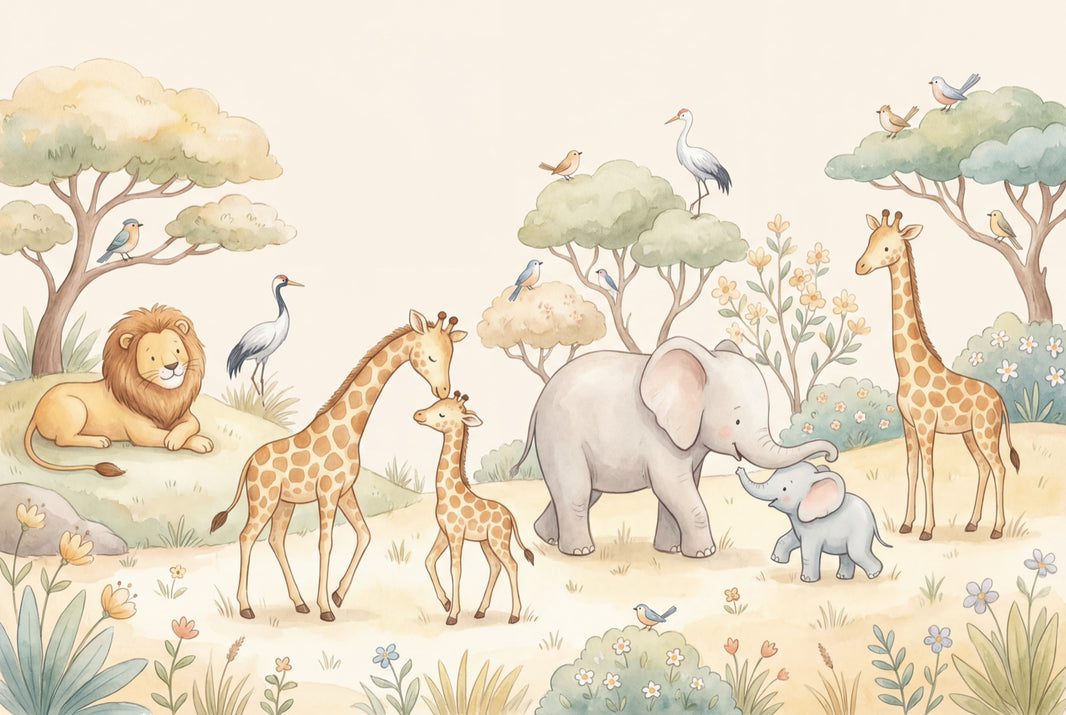 Playful Wallpaper Safari Pastel Wall Mural pattern artwork