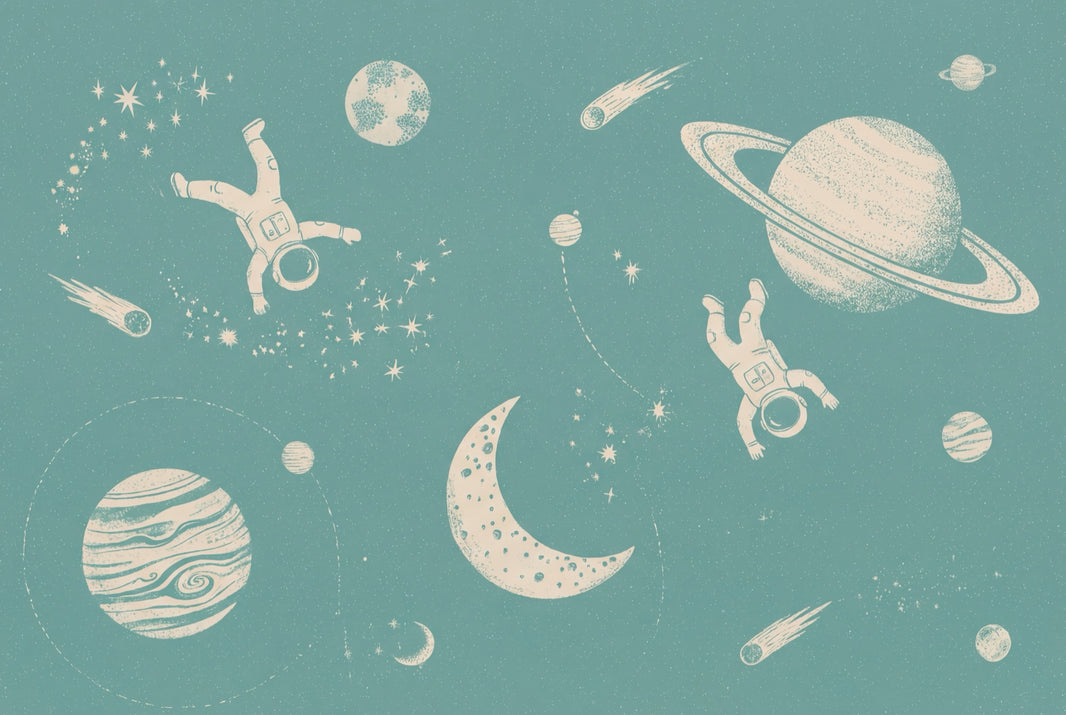 Space Wallpaper Astronauts Whimsical Wall Mural pattern artwork