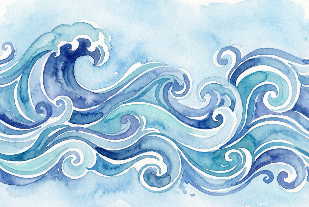 Ocean Waves Wallpaper Watercolor Modern Wall Decor pattern artwork