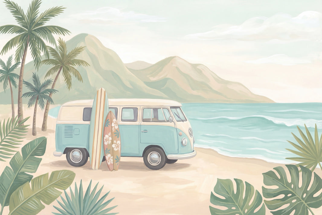 Cloudy Sky Wallpaper Retro Beach Wall Mural pattern artwork