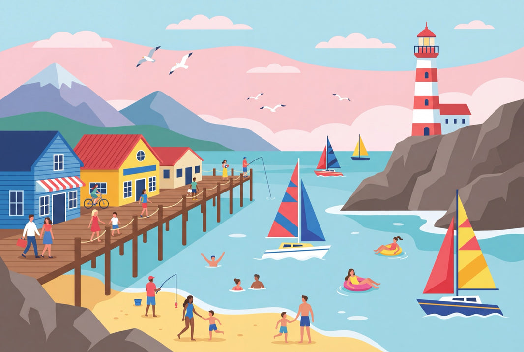 Coastal Wallpaper Lighthouse Sailing Wall Mural pattern artwork