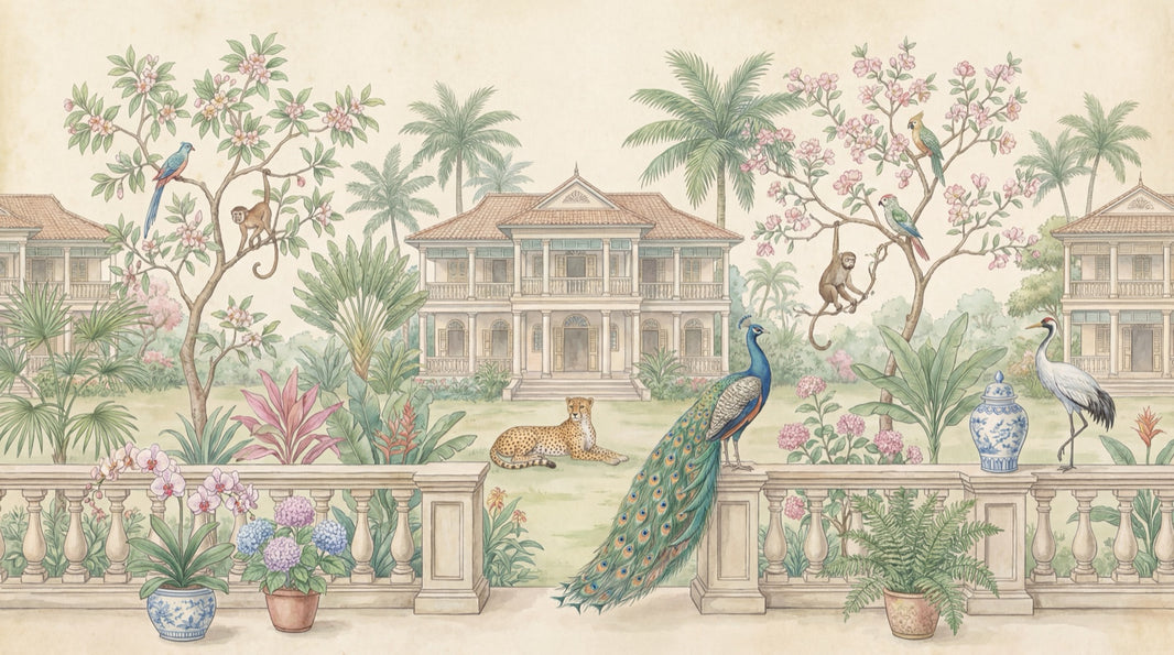 Vintage Tropical Wallpaper Chinoiserie Jungle Wall Mural pattern artwork