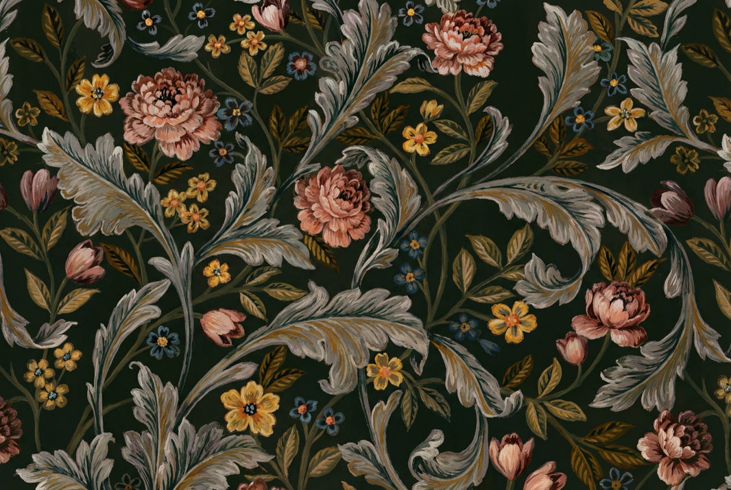 Vintage Floral Wallpaper Dark Classic Wall Mural pattern artwork