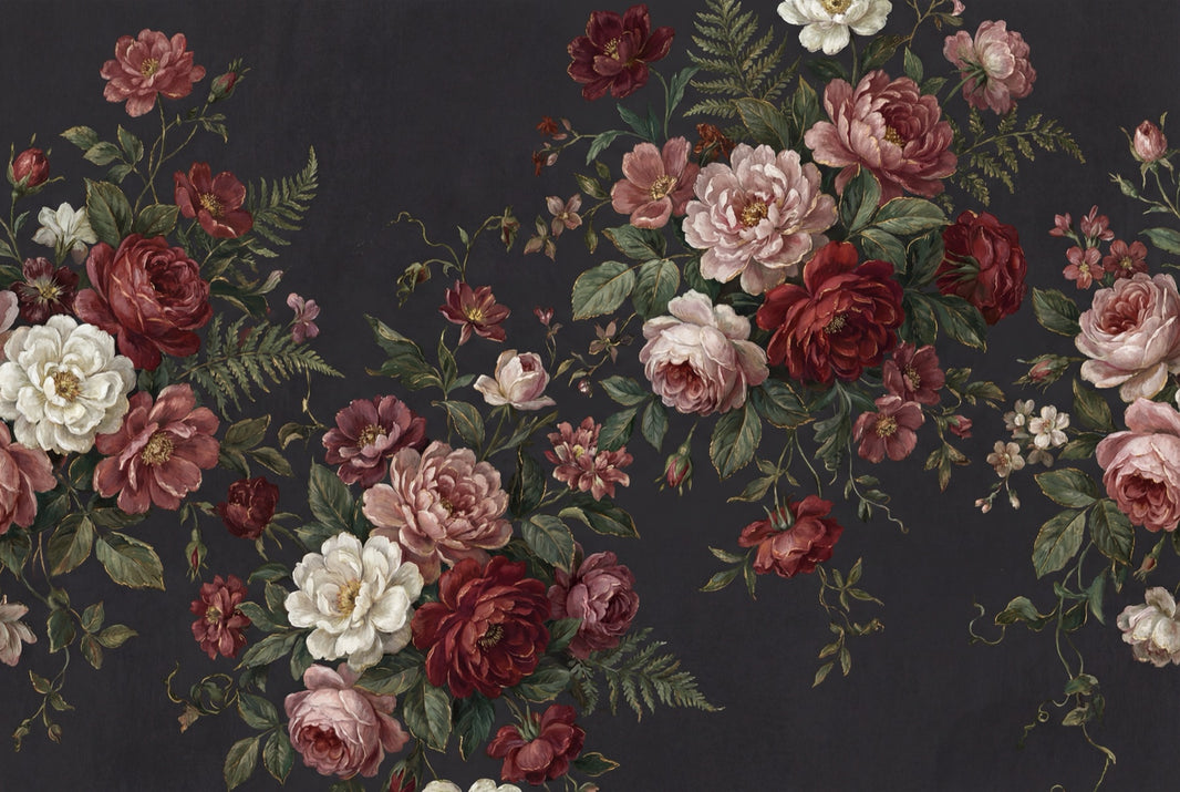 Vintage Floral Wallpaper Roses Dark Wall Mural pattern artwork