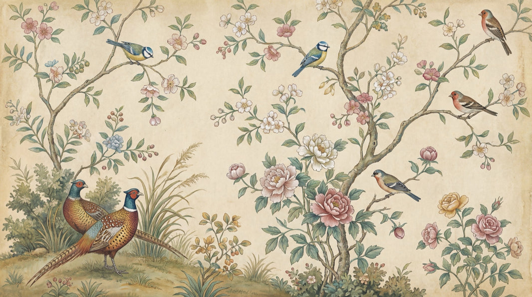 Floral Wallpaper Birds Vintage Wall Mural pattern artwork