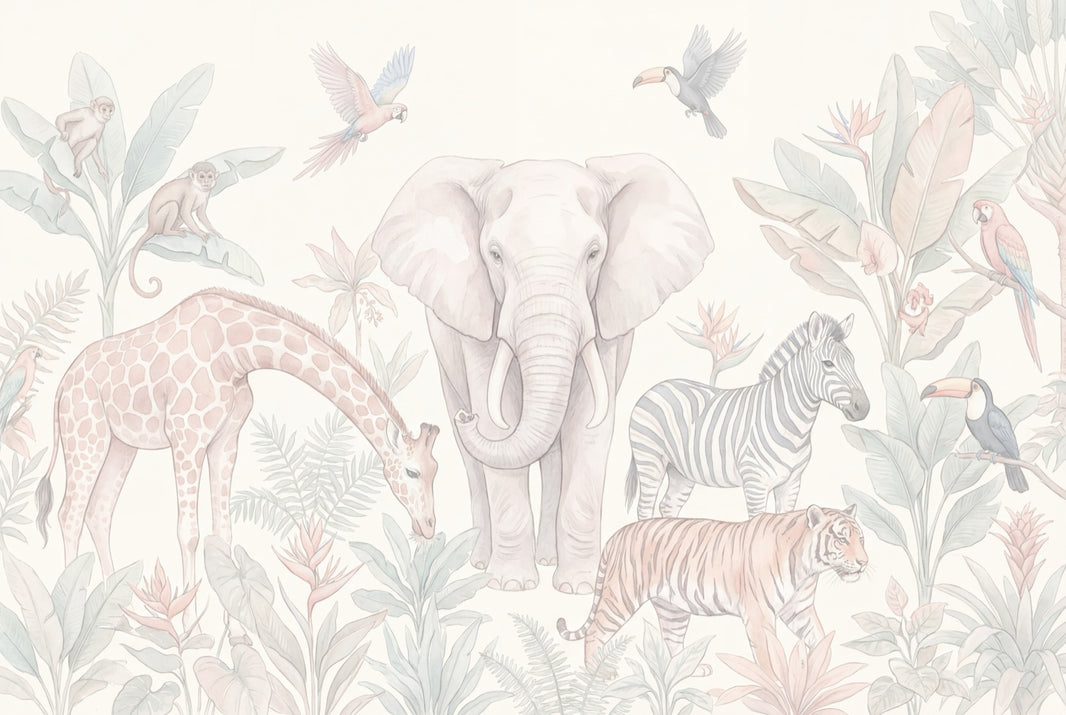 Wildlife Wallpaper Tropical Pastel Wall Mural pattern artwork