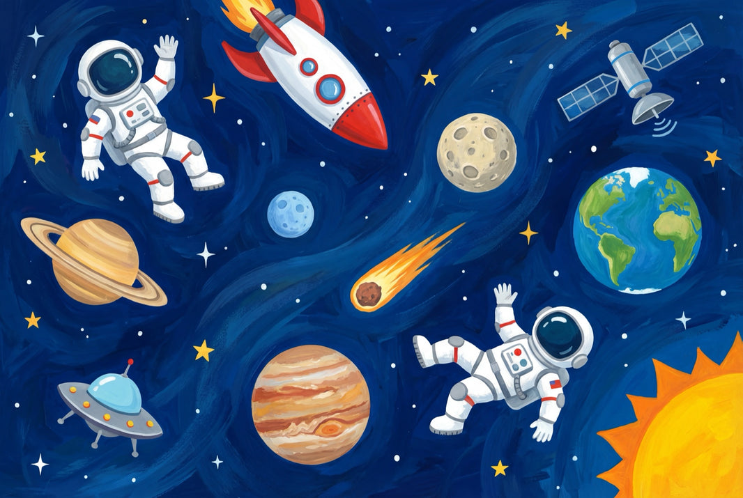 Astronaut Wallpaper Planets Cartoon Wall Decor pattern artwork