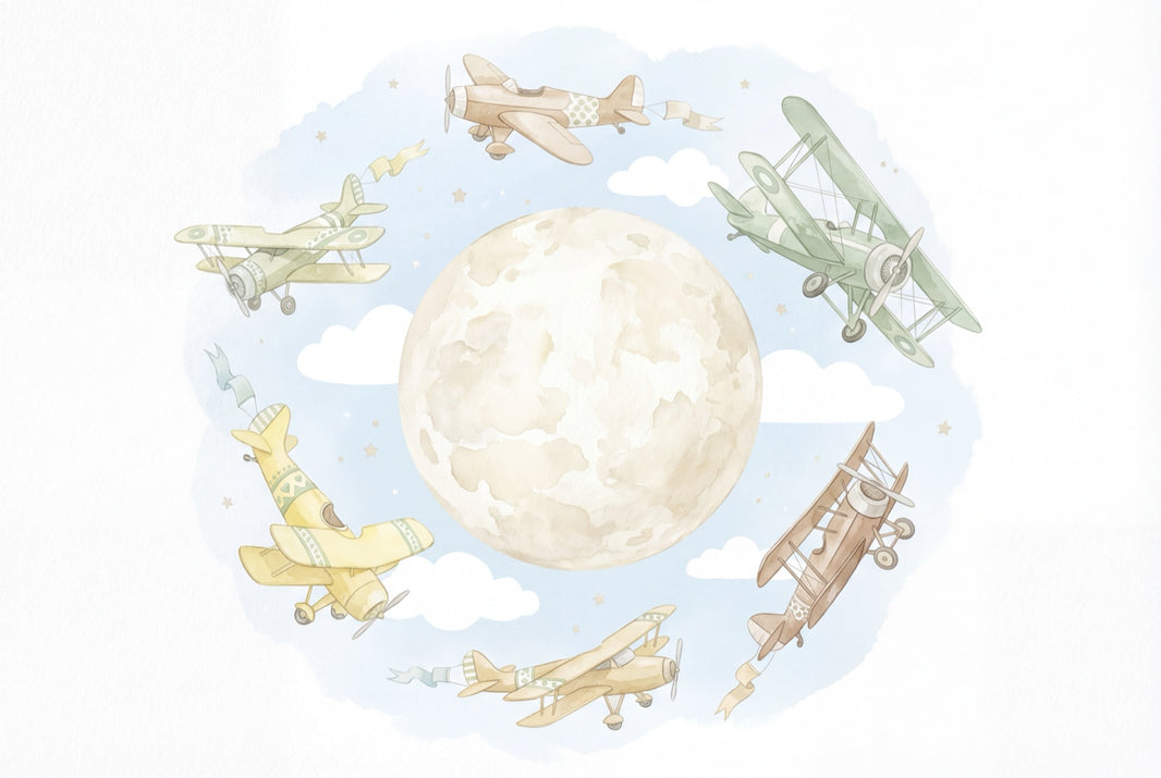 Airplanes Wallpaper Whimsical Moon Wall Mural pattern artwork