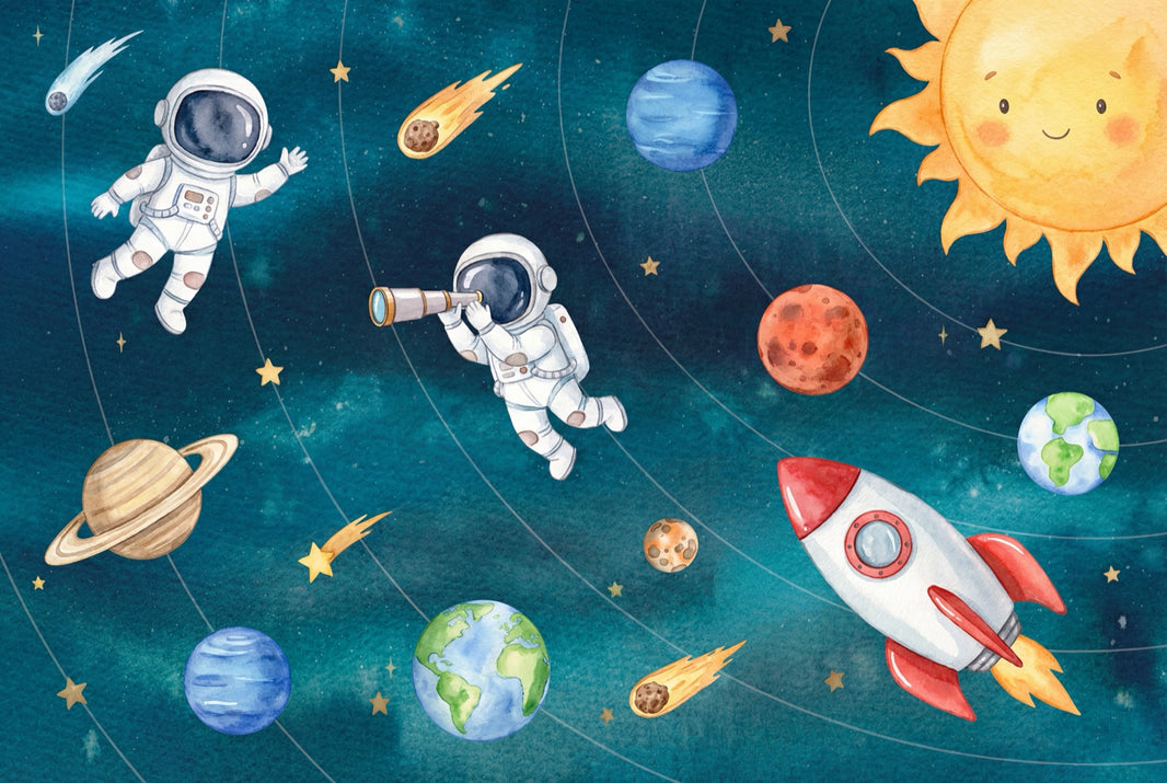 Space Wallpaper Whimsical Planets Wall Mural pattern artwork