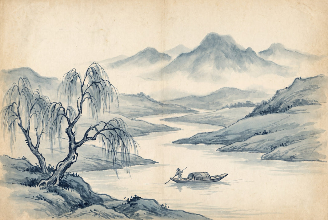 Serene Willow Wallpaper Traditional Landscape Wall Mural pattern artwork