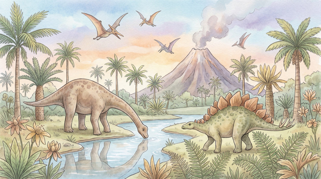 Dinosaurs Landscape Wallpaper Prehistoric Volcano Wall Mural pattern artwork