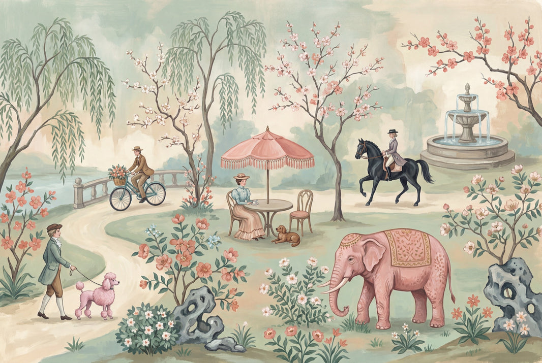 Serene Garden Wallpaper Whimsical Vintage Wall Mural pattern artwork