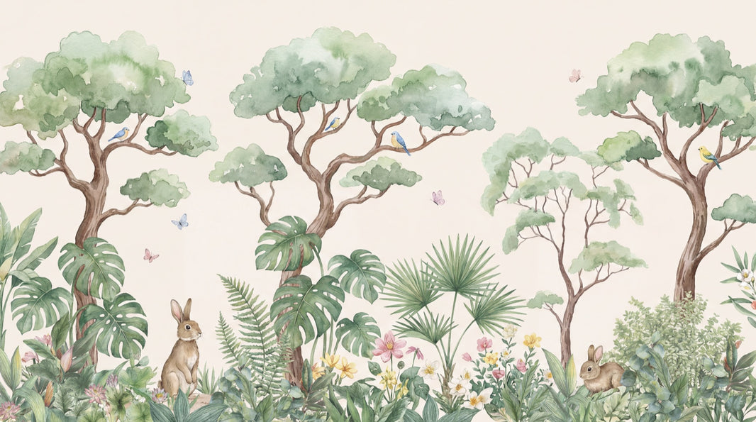Shades Of Green Wallpaper Watercolor Floral Wall Mural pattern artwork