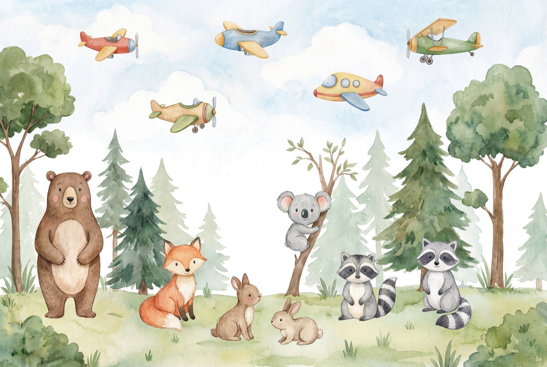 Whimsical Forest Wallpaper Animal Watercolor Wall Mural pattern artwork