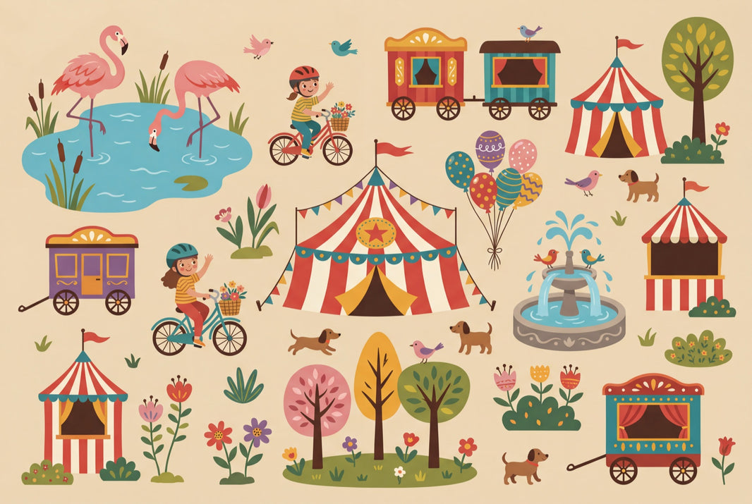 Vintage Fairground Wallpaper Whimsical Playful Wall Mural pattern artwork