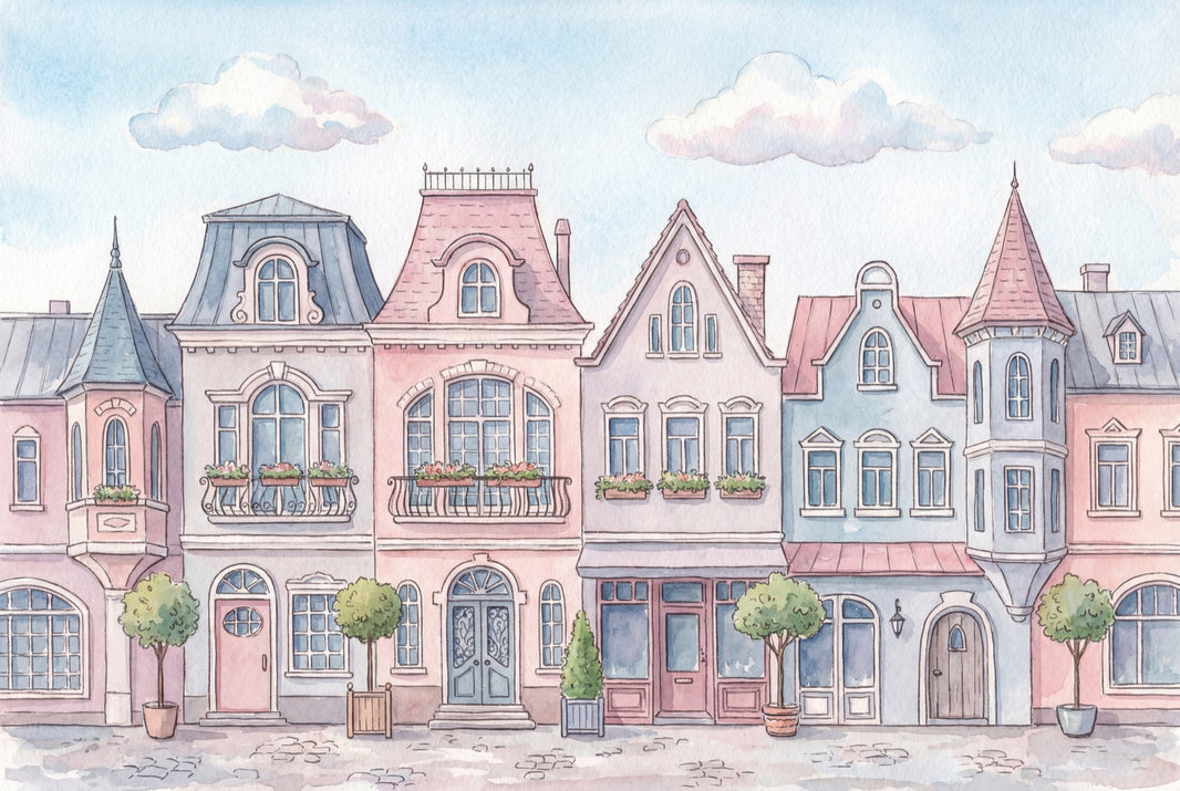 Pastel Architecture Wallpaper Whimsical European Wall Mural pattern artwork