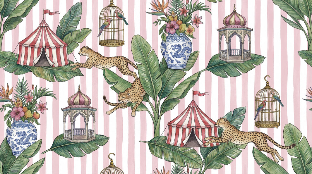 Leopards Wallpaper Circus Tents Birdcages Wall Mural pattern artwork