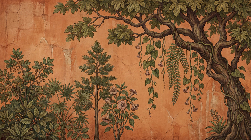Botanical Mural Wallpaper Vintage Fresco Terracotta Plaster Wall Mural pattern artwork