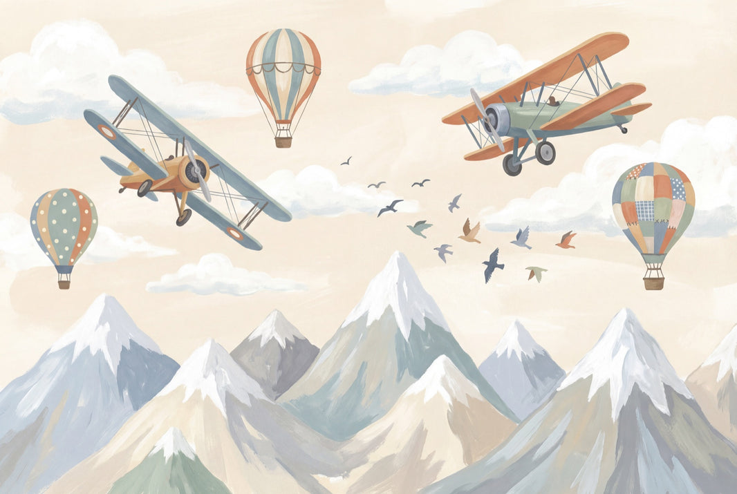 Biplanes Wallpaper Whimsical Vintage Wall Decor pattern artwork