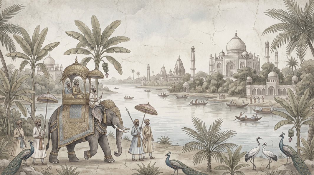 Indian Elephant Wallpaper Architecture Vintage Wall Decor pattern artwork