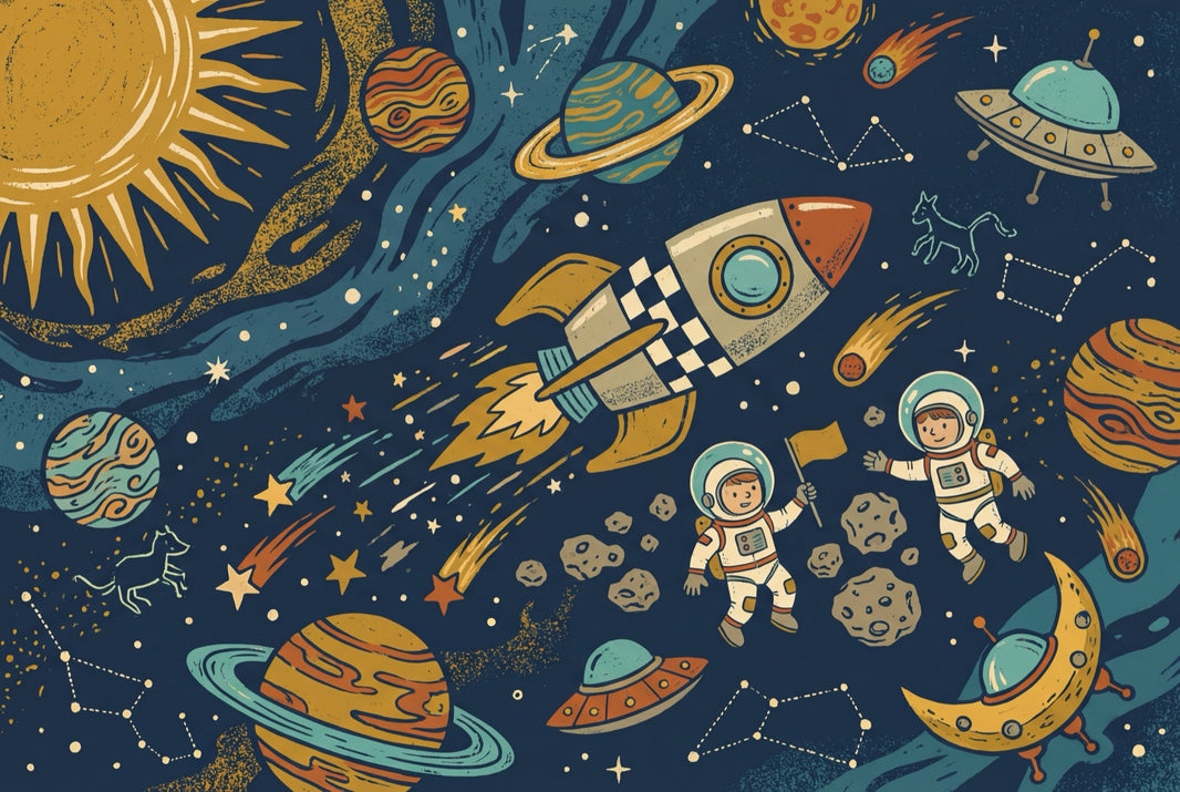 Dark Space Wallpaper Rocket Astronauts Wall Mural pattern artwork