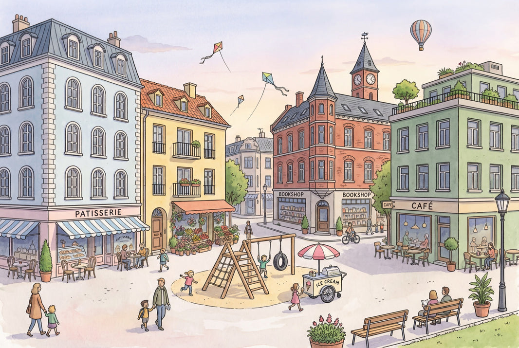 Hot Air Balloon Wallpaper City Square Patisserie Wall Mural pattern artwork