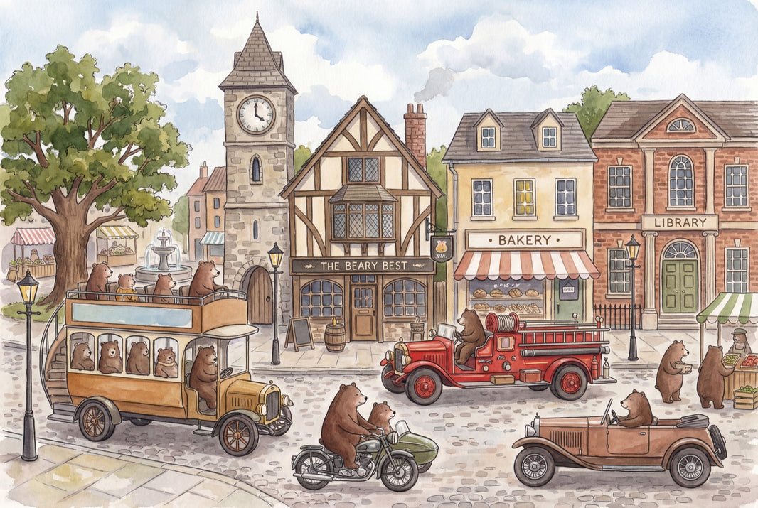 Storybook Village Wallpaper Watercolor Whimsical Wall Mural pattern artwork