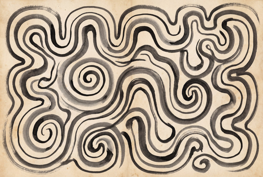 Abstract Maze Wallpaper Spiral Swirls Ink Wash Wall Mural pattern artwork