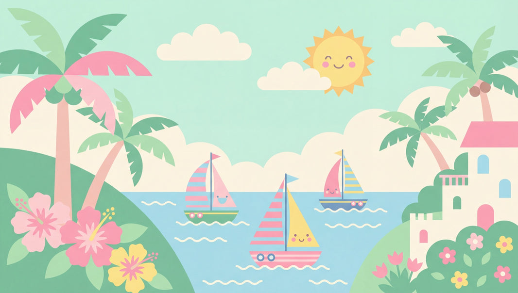 Mediterranean Seaside Wallpaper Pastel Coastal Landscape Wall Mural pattern artwork