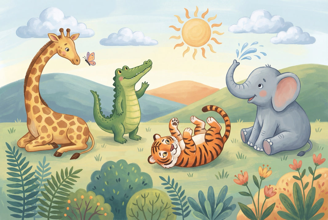 Kids Wallpaper Safari Animals Playful Illustration Removable Wall Decor pattern artwork