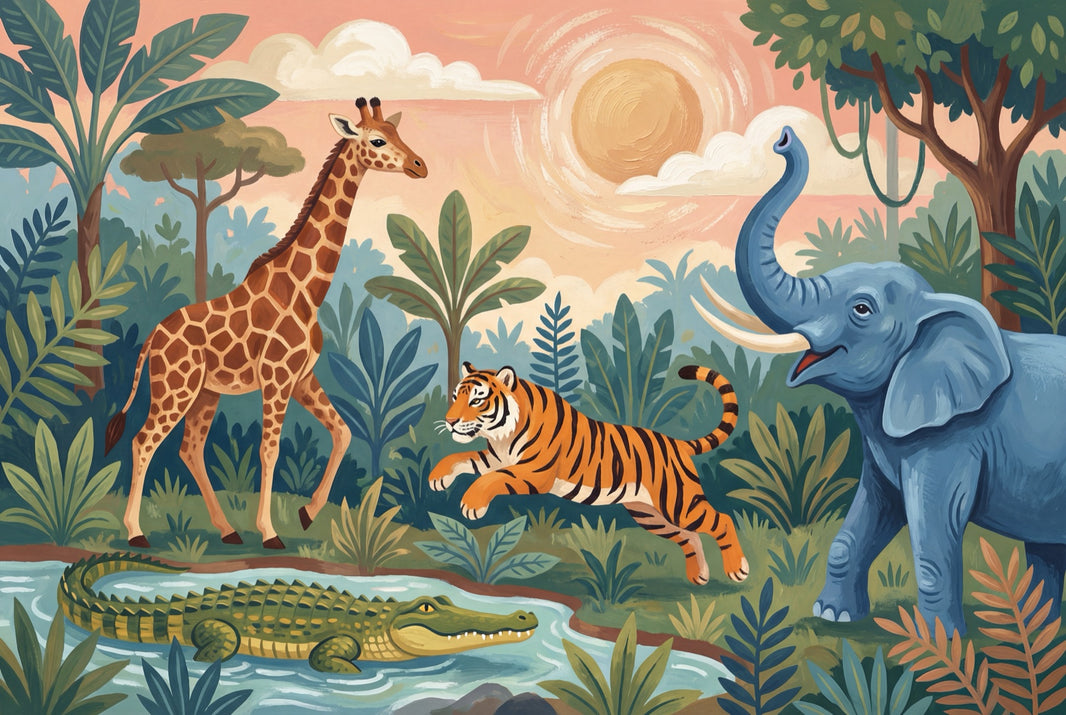 Jungle Wallpaper Safari Wild Animals Wall Mural pattern artwork