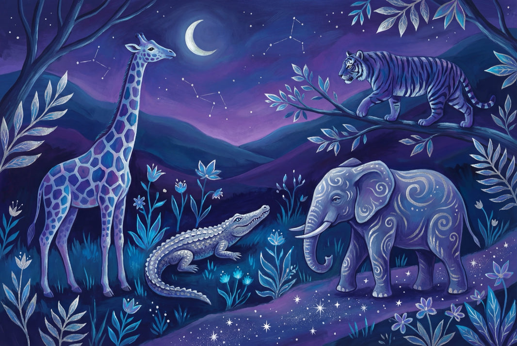 Night Sky Wallpaper Whimsical Animals Constellations Wall Mural pattern artwork