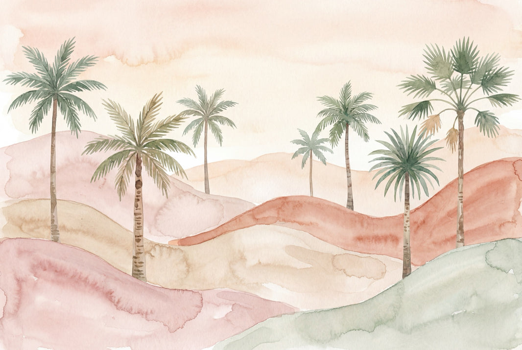 Watercolor Wallpaper Palm Trees Pastel Desert Wall Mural pattern artwork