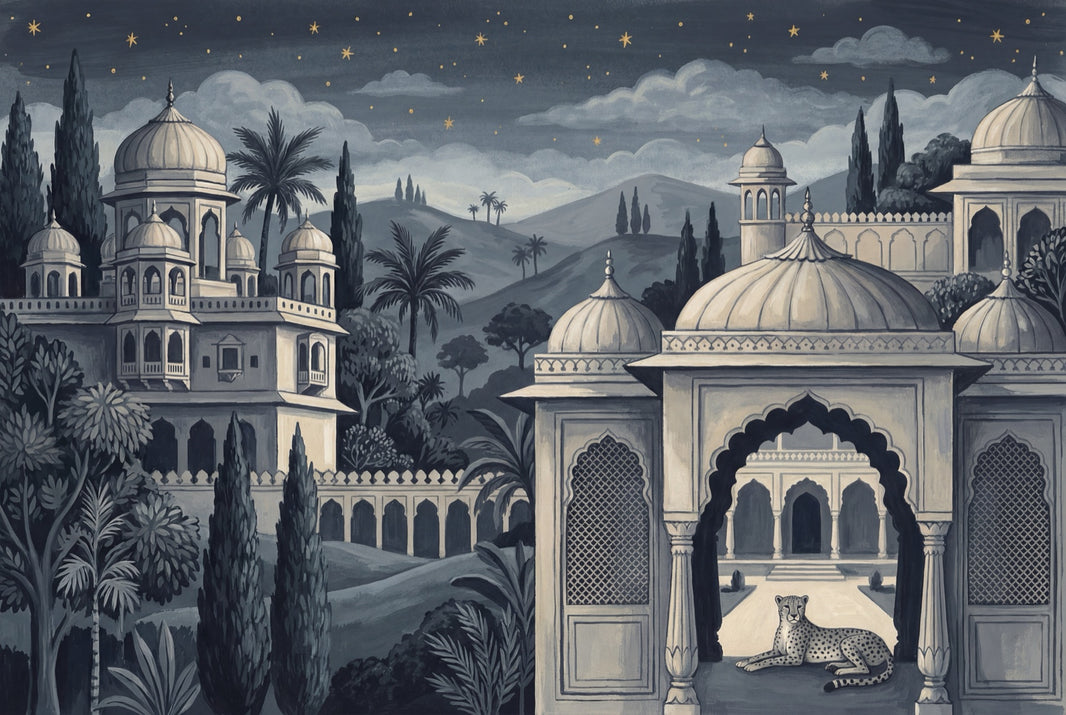 Dark Night Palace Wallpaper Mughal Architecture Vintage Toile Mural Wall Mural pattern artwork