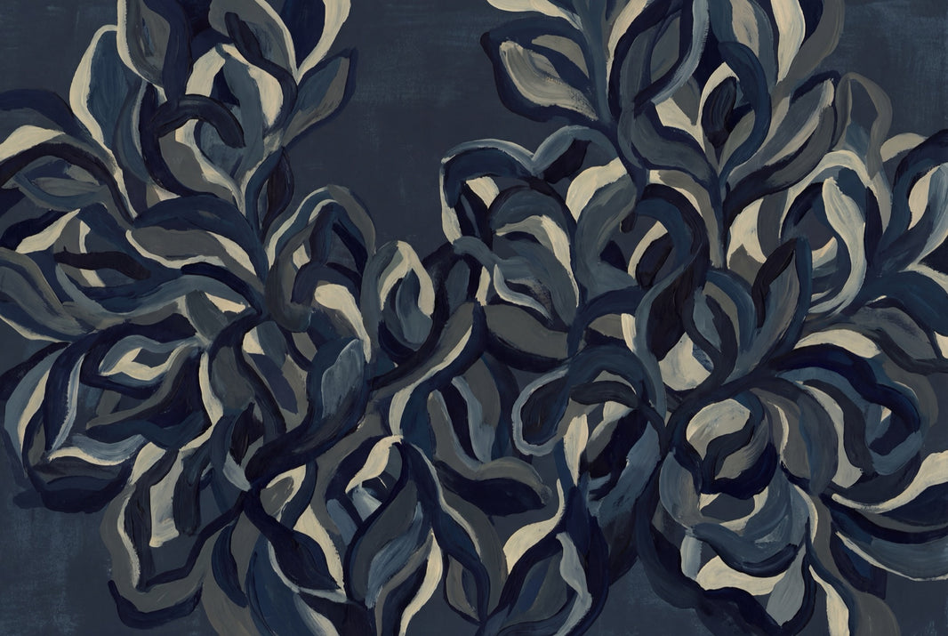 Abstract Wallpaper Floral Navy Wall Mural pattern artwork