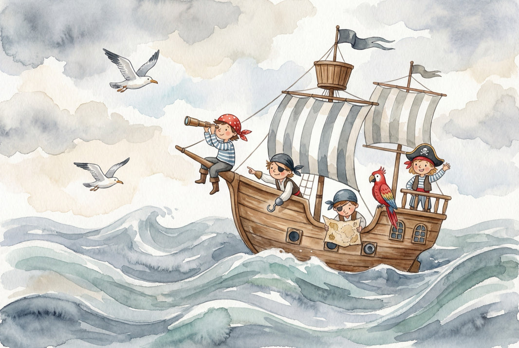 Pirate Adventure Wallpaper Children Whimsical Wall Mural pattern artwork