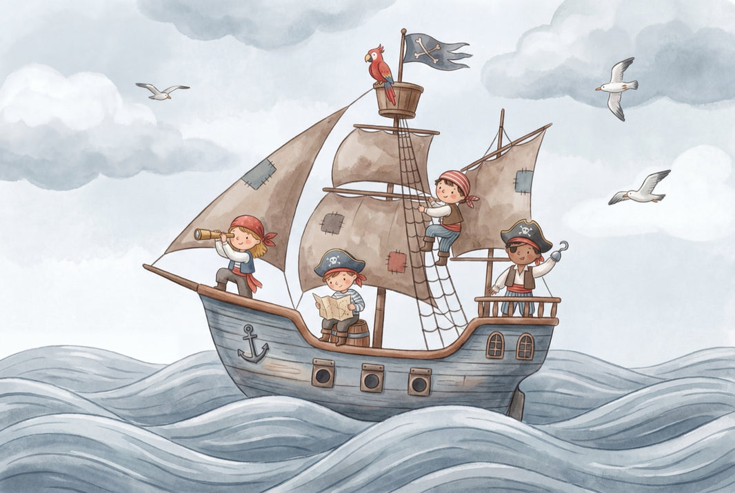 Pirate Ship Wallpaper Children Nautical Wall Decor pattern artwork