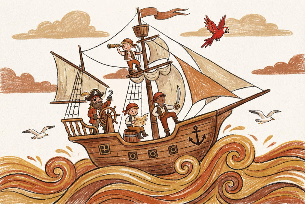 Pirate Ship Wallpaper Cartoon Nautical Wall Mural pattern artwork