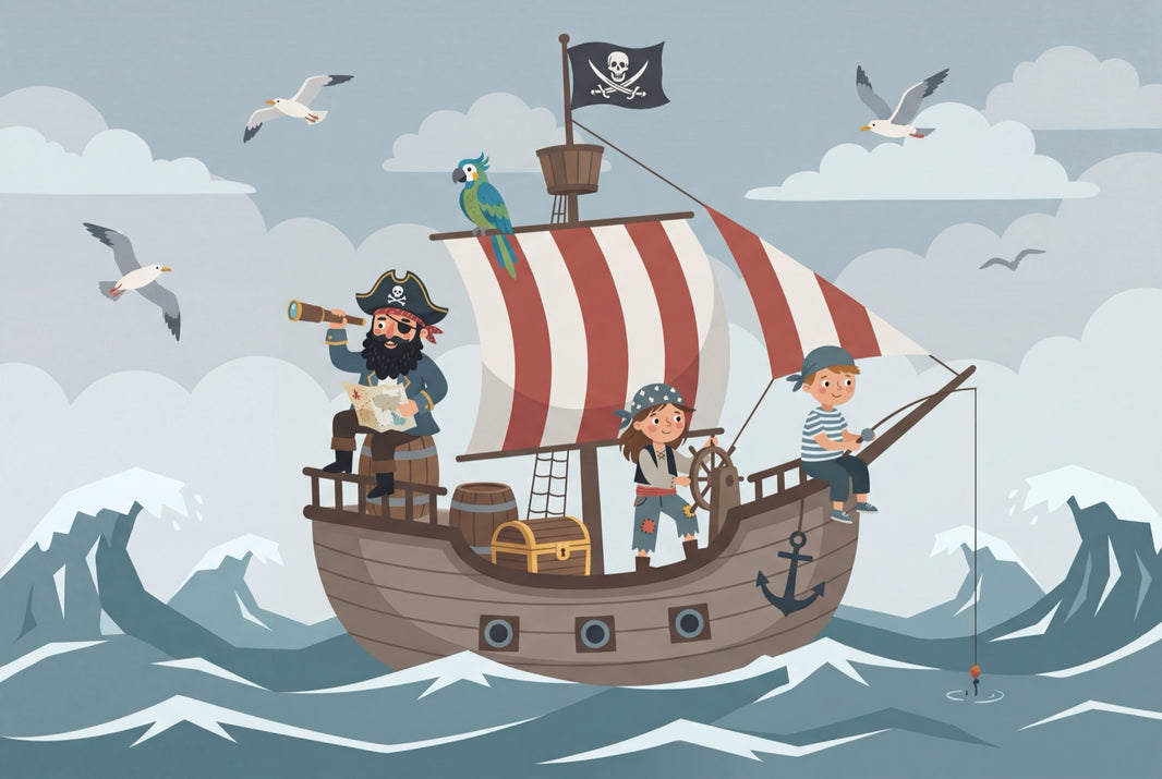 Pirate Ship Wallpaper Kids Ocean Adventure Wall Mural pattern artwork